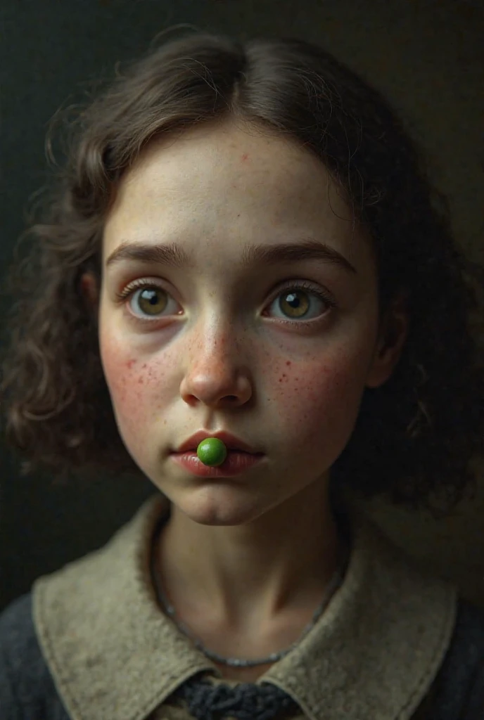 Anne Frank with a pea in her mouth