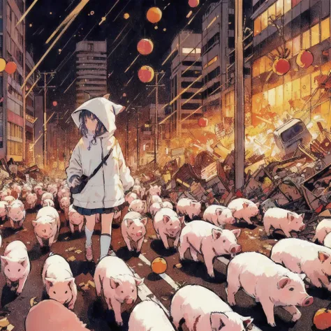 Piggy々What fruit , Anime girl in a city surrounded by, Disaster Prevention Clothes, Disaster Town, 4k Manga Wallpaper ,  anime art wallpaper 4k ,  Anime Art Wallpaper 4K, Cyril Roland and Fujita Goro, Anime Art Wallpaper 8k, greg Beeple,  anime style 4k , ...