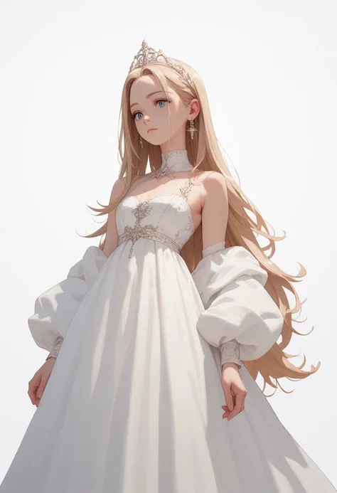 ( masterpiece, best quality:1.2), 1 Girl, alone， stands，pure white background， in a white dress 