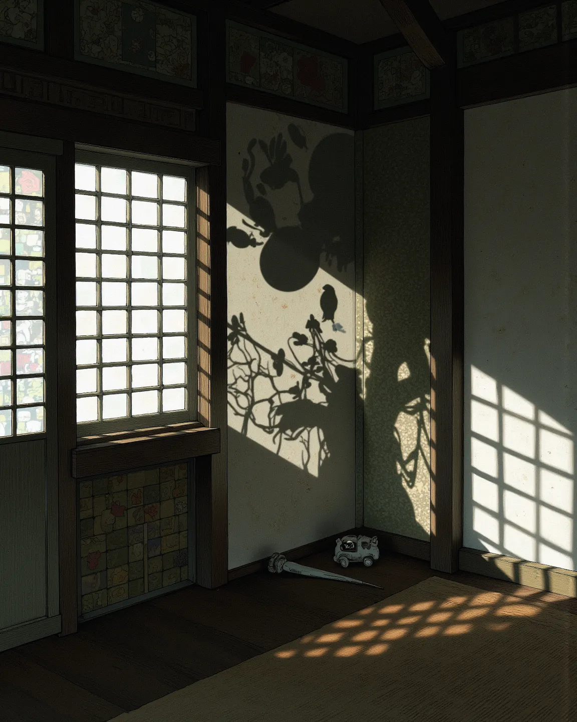 A Shadow on the Wall, Japanese-style room, Shadows reflected in shoji