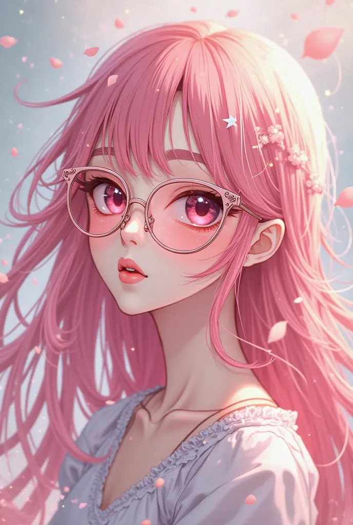 eye glass pink with long hair anime