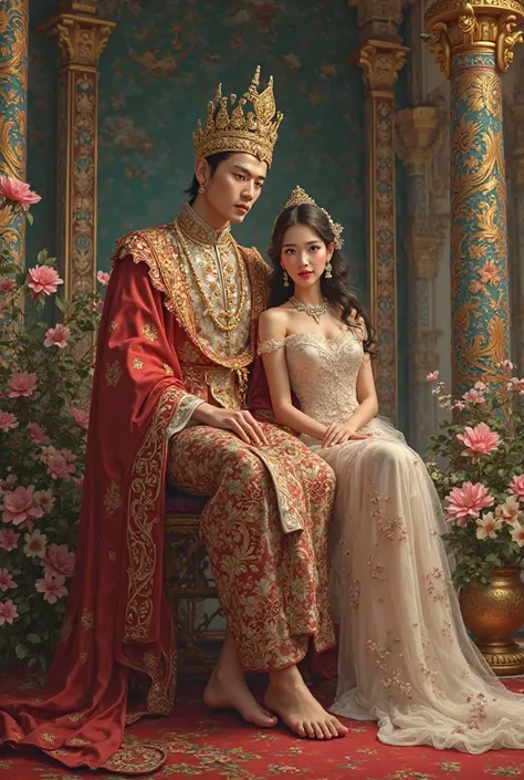 A thailand culture with a king and a concubine in a room