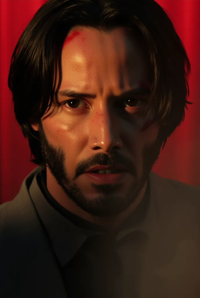 (best quality,4k,8k,highres,masterpiece:1.2) risograph style,ultra-detailed,(realistic,photorealistic,photo-realistic:1.37),john wick, long hair, long beard, action scene,unreal engine 5, intense look, serious expression, close-up, soft lighting, vibrant c...