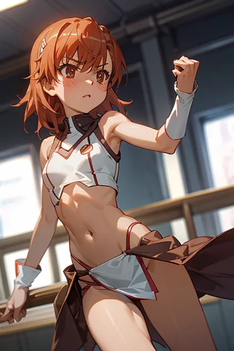 Mikoto misaka.、A Certain Scientific Railgun、girl、Small breasts、whole body,blush,loincloth、best quality,