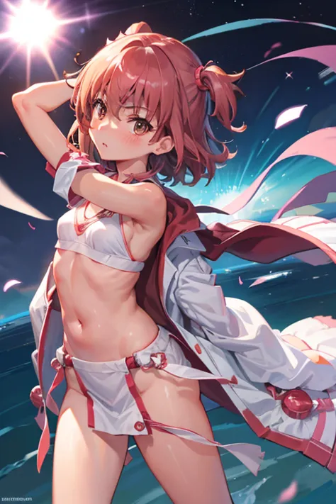 Mikoto misaka.、A Certain Scientific Railgun、girl、Small breasts、whole body,blush,loincloth、best quality,