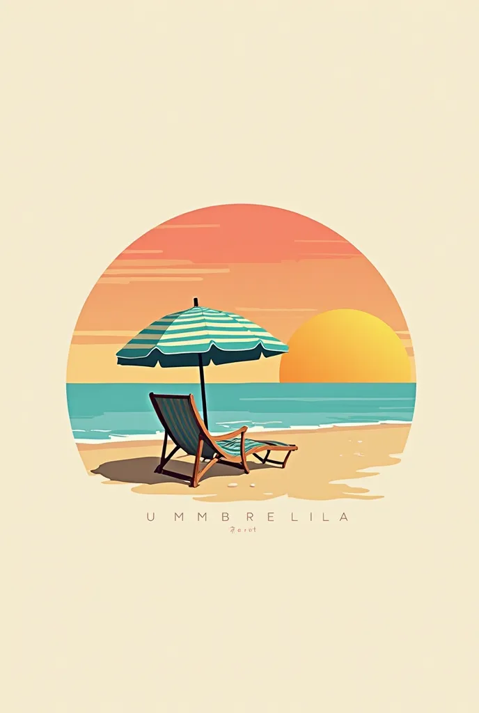 Logo for a garden furniture store 
It has a name 
Umbrella sunbrella 
The background colors are like a sunrise on the beach 
Sand relative to the beach and a striped sun with a beach chair or a folding chair in the color of the sun behind the sun blocking ...