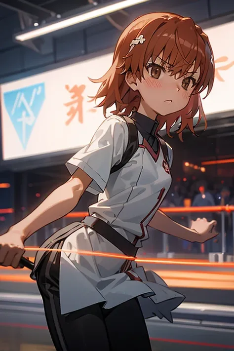 Mikoto misaka.、A Certain Scientific Railgun、girl、Small breasts、whole body,blush,leggings、best quality,