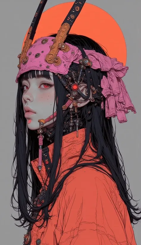 Close up of a woman wearing a pink and orange helmet and samurai armor, An elaborate painting inspired by Yangjun Chen, Tumbler, Fantasy Art, beautiful digital art standing under a star, pop japonism 3d ultra detail ,  Feudal Japanese Art , Make it an amaz...