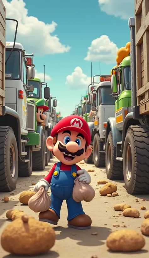 "A chaotic moment where Marco and his gang are trying to leave the market, but Luigi’s slow driving and inability to follow directions leave them stuck behind a row of trucks. The market chaos continues with bags of potatoes in their hands, and a sense of ...