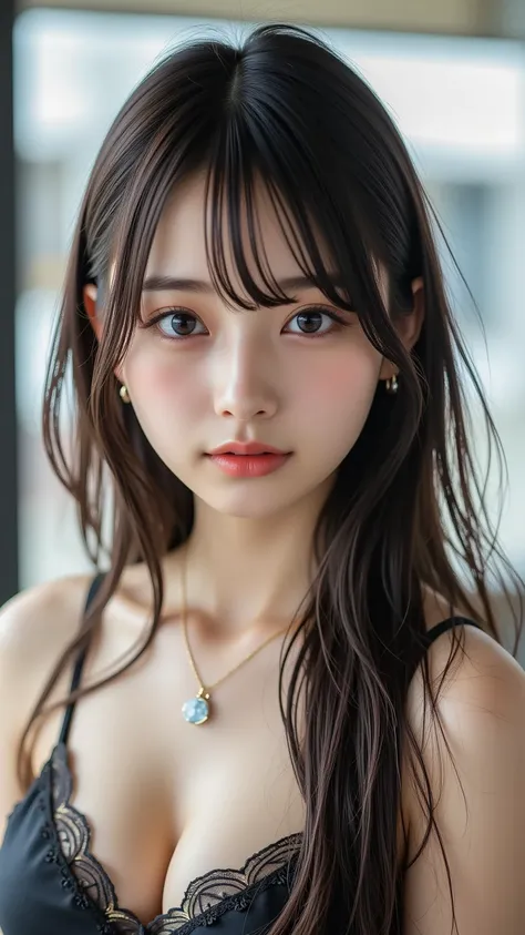  High resolution images of young Japanese women , ( realistic , photo- realistic ), ( masterpiece,  great quality),   complicated details ,  very well detailed,  alone,  1 girl,  1girl , breasts, Alone, brown hair, see-through, realistic, brown eyes, looki...