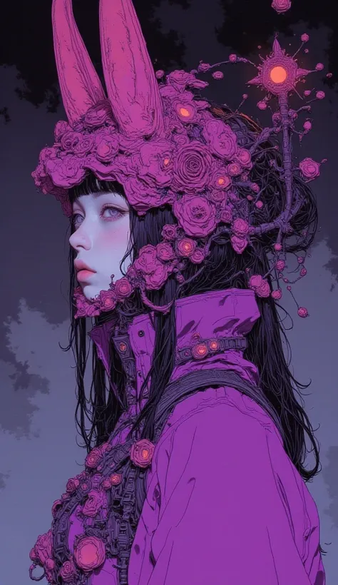 Close up of a woman wearing a pink and purple helmet and samurai armor, An elaborate painting inspired by Yangjun Chen, Tumbler, Fantasy Art, beautiful digital art standing under a star, pop japonism 3d ultra detail ,  Feudal Japanese Art , Make it an amaz...