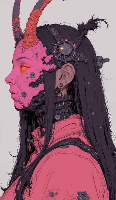 Close up of a woman wearing a pink and orange helmet and samurai armor,  Exquisite Paintings Inspired by Yang Jun Chen, Tumbler, Fantasy Art, beautiful digital art standing under a star, pop japonism 3d ultra detail ,  Feudal Japanese Art , Make it an amaz...