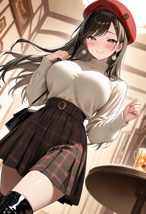 (best quality, masterpiece, ultra detailed, high resolution), Beautiful 8K CG artwork, Enriched photography, anatomically accurate body, depth of field,  1girl, elegant yet sexy girl, (long hair, black straight hair, swept bangs), 
round large breasts, bre...