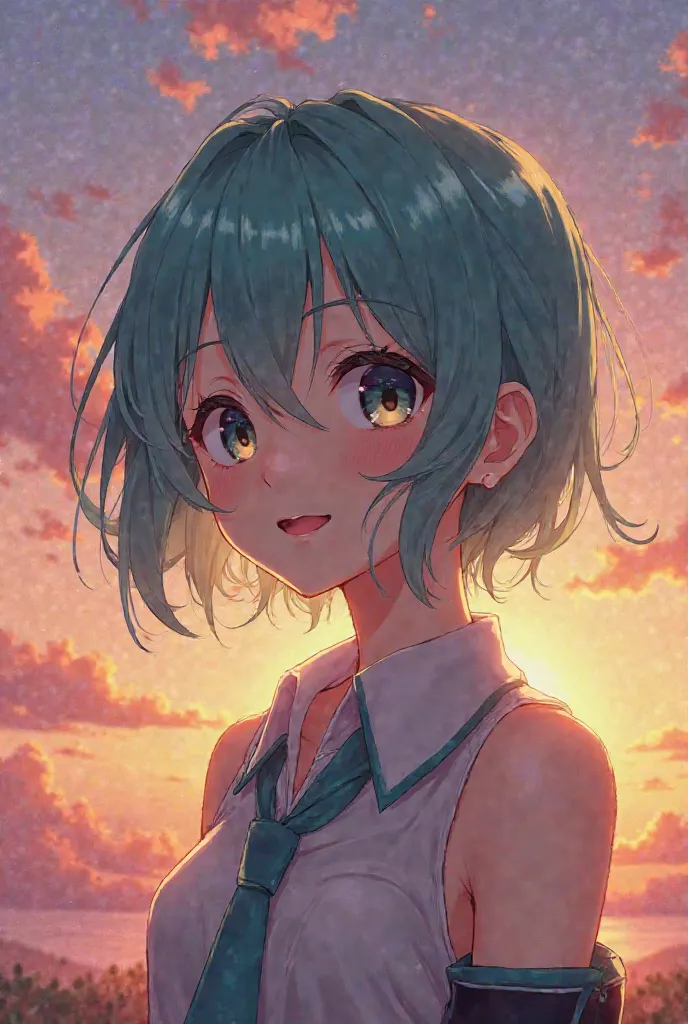 Cute smile hatsune miku on the sunset