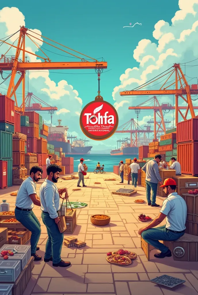 "TOHFA TRADE INTERNATIONA" A COMPANY WHICH PROVIDING EXPORT, IMPORT , INDENDITING TILES, SPICES AND BASMATI RICE. GIVE ME A BEAUTIFUL PICTURE OF THIS METIONING SERVICCE.