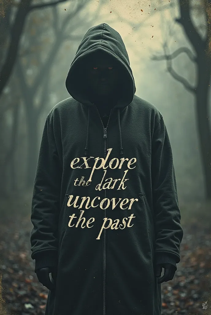 Tote bag design with "explore the dark, uncover the past" inside