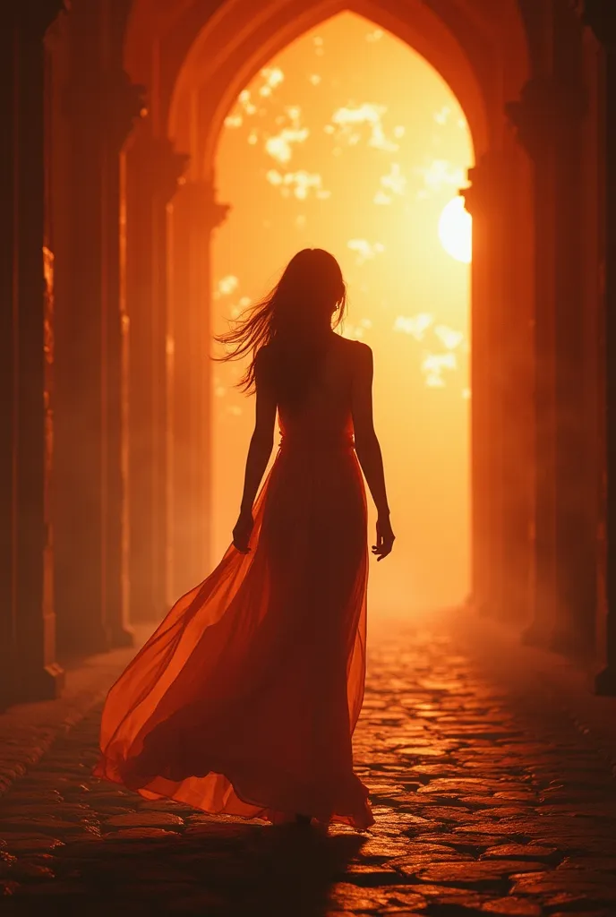  Woman leaving the devil behind and stepping into the light 