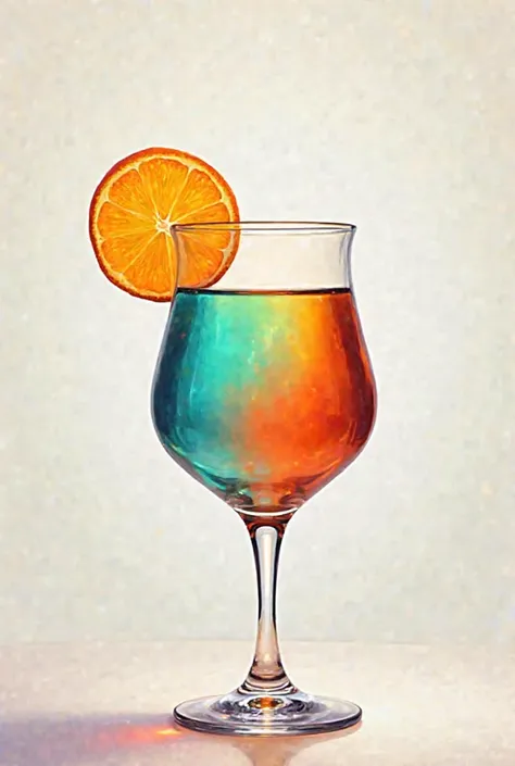 Glass filled up of two immiscible juice and orange on glass 