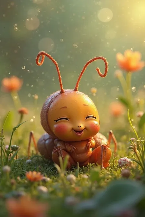 Beautiful little ant Cheerful lying down resting 3d cartoon 