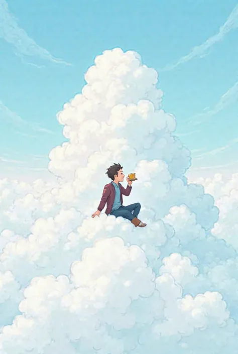 Draw a picture of a , the  is a cloud in the sky, the  is sitting on a cloud, he is sitting on a cloud and drinking tea, the cloud is rising in the sky, the color of the cloud is very beautiful and there is no cloud in the sky, there is only one cloud, the...