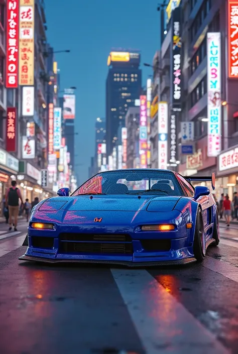 1997 honda nsx in blue with a bodykit driving in japan 