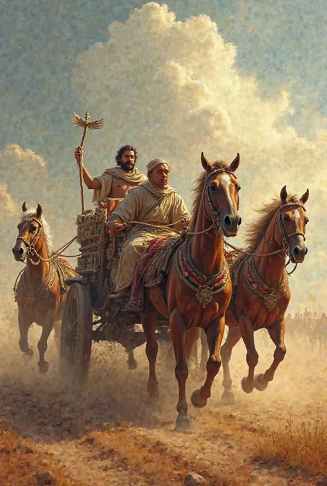 5 horses carrying a chariot who represents our senses label the horses as our senses the man driving a chariot label him as our heart  and the man sitting in chariot as a warrior label him as our heart