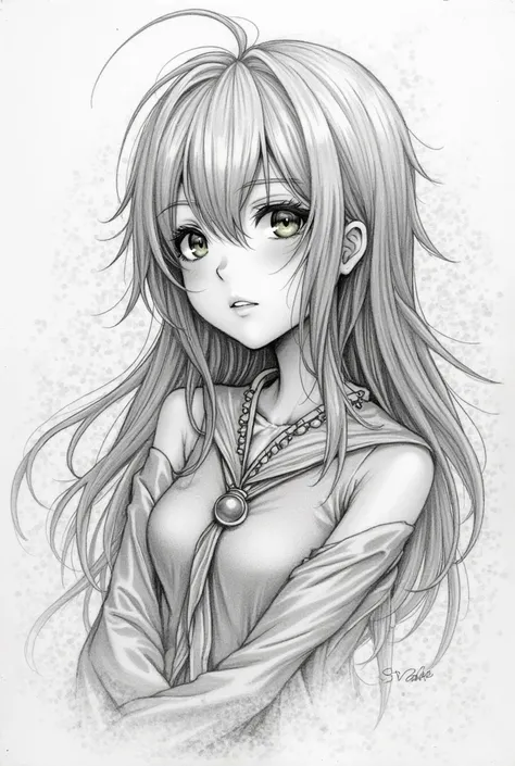 anime style pencil drawing , without color