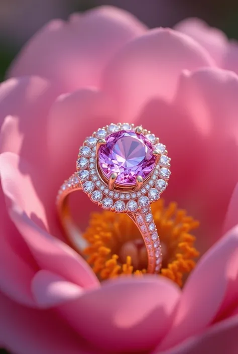 pinkfluxproultrafantasia, ((masterpiece, best quality)), a very beautiful a jewellery design,product showcase,light and shadow effect,Spotlights, Peony theme ring,13 carat diamonds,Owns luxury gemstones,luxury goods,looks flash,product-view,tiffany style,T...