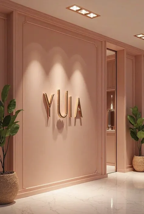 Modern beauty clinic sign, unique, simple, luxurious, make Yuna as logo, pink-gold, champagne-gold theme color, Make Yuna into single letter logo, make letter N outstanding