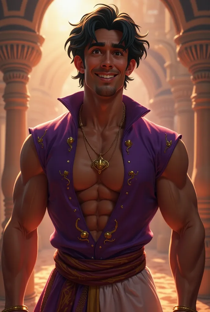 Hot Aladdin without pants, purble unbuttoned vest