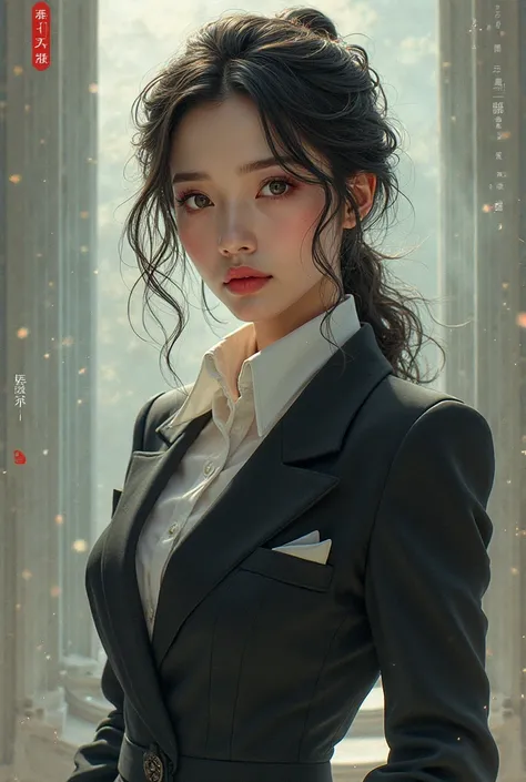 i want rangrarii style, a woman wearing a suit, the face is song yuqi