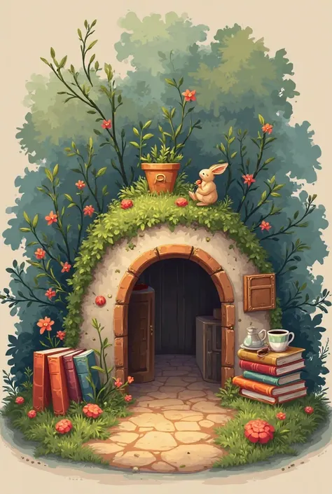 Make a logo of this “books and cafe’s burrow