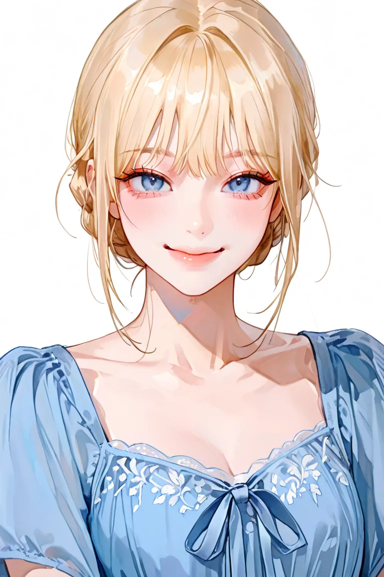 4k , 8k , (only 1 female blonde hair blue eyes) , (((no hair bangs))) , 25 years old , with dress  , novel , manhwa , very details , hair details , very anime eyes detais  , ตรงตามกายวิภาคมนุษย์ ,ร่างกายสมส่วน , Korean , anime eyes, ((half body focus)) , r...