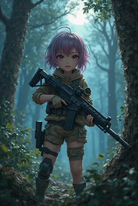 anime girl with m4a1 in the dark forest