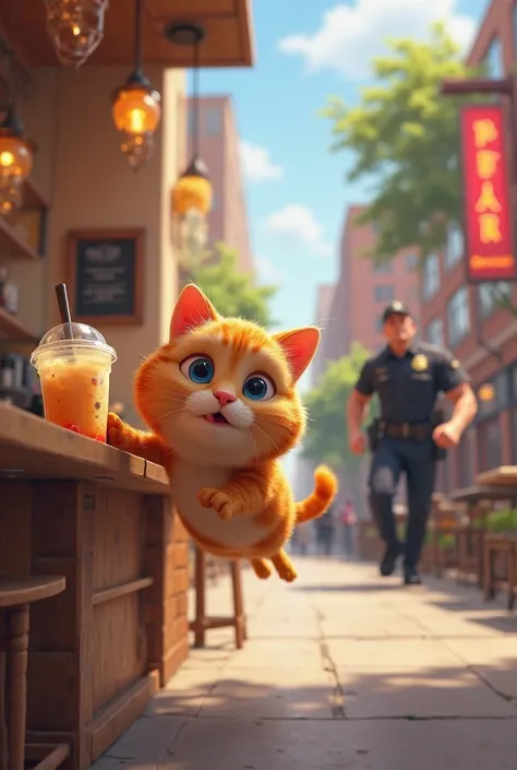 Here’s how the story can be broken down into scenes, along with AI image generation prompts for each:


---

Scene 1: The Heist Begins

Description:
Inside a cozy, modern café, an orange tabby cat named Whiskers sits on a counter, eyes locked on a large cu...