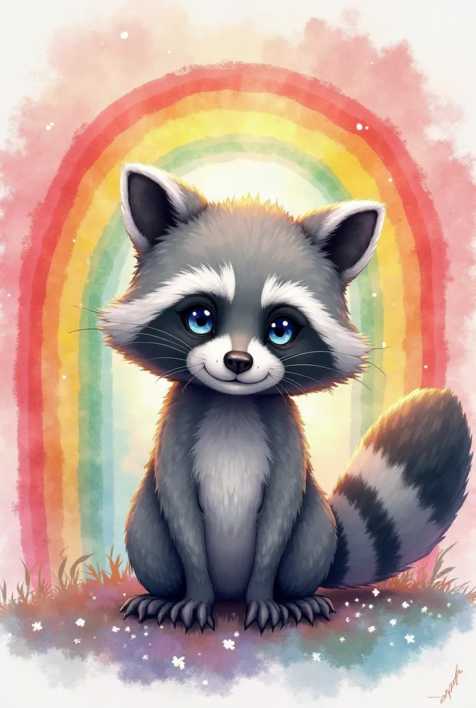 Raccoon with rainbow in watercolor style with the name Tino Mattheo included