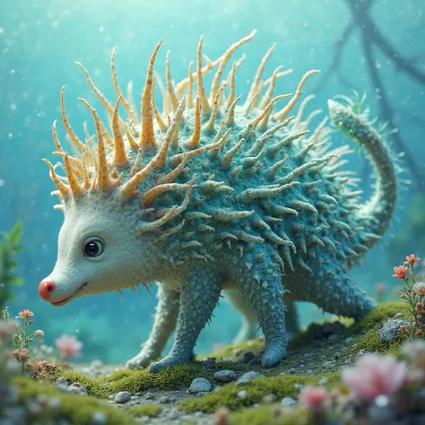 The hedgehog’s spiky body now features the seahorse’s curled tail and intricate fins along the back. The spikes look like delicate seaweed or coral, and the creature is able to move both on land and in water. It has a beautiful fusion of both water and lan...