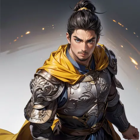 (Highest quality,4K,8k,high resolution,masterpiece:1.2),super detailed,(super fine illustration),(((One Man in Armor))),40 years old,Heroes of the Three Kingdoms,beautifully cut mustache:1.2、 detailed eyes :1.2, perfect eyes,(( Attractive Dark Eyes )),(((L...