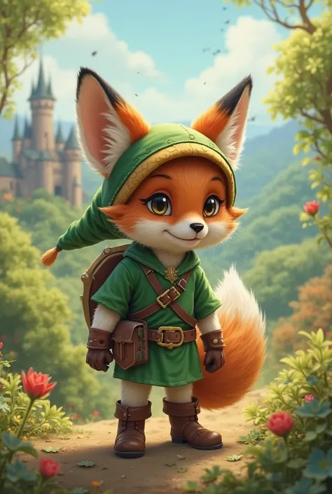 The Legend of Zelda style baby fox with Link costume