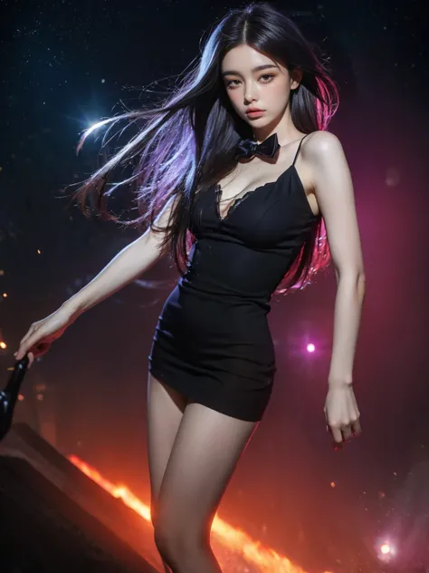 (1 lady), (Best quality at best:1.4), (ultra - detailed), (extremely detailed CG unified 16k), A Beautiful Woman with Perfect Figure: 1.4, Sharp Focus: 1.2, purple hair, very detailed, High-definition RAW color photo, professional photoshooting, amazing fa...