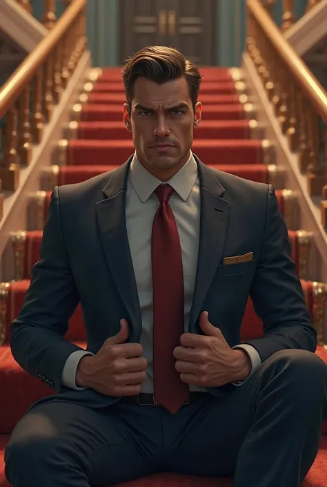 Animated
Handsome Man on coat and tie
Mafia looking Cool and intimidating sitting on huge stairsWell lighted place took off His coat hangs behind his back by his hand 