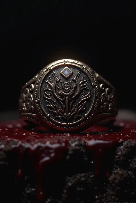 A royal ring, And on the background of the black image dripping with blood written Eternal Reign