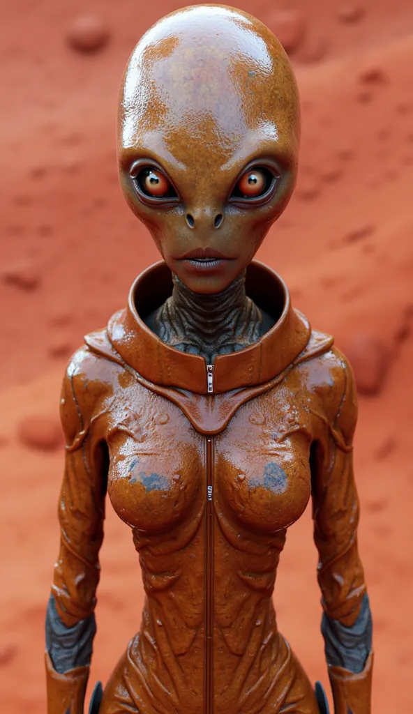 Midgets cute alien girl sexy full body, wearing futuristic armor ,3 fingers, ALIEN!!! Ginger dark skin, oiled body, blessing body, round shaped small breasts, 8k ultra quality, Starfall, alien attack Alien on mars