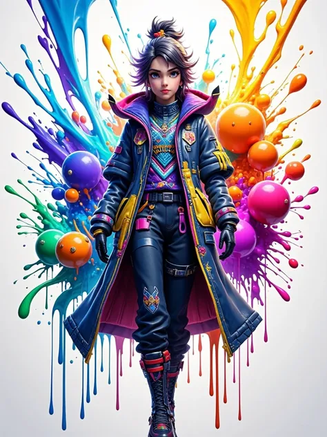 1 girl, Alone,  splash art ,  Fortnite Style ,  portrait poster , ((white background)), ((Colourful Ink Splash Style:1.5)), Contour, extremely detailed and intricate detail, Unreal Engine, is amazing, complicated details,  Splash Screens , Complementary Co...