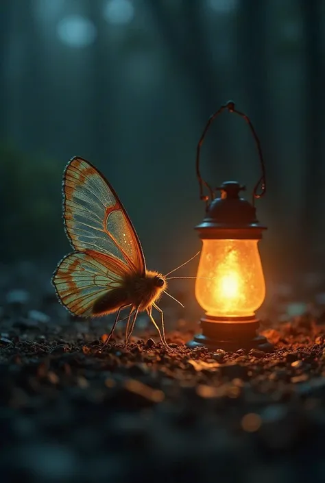 Moth and Lantern – A moth flying toward a glowing lantern, symbolizing attraction to the unknown.