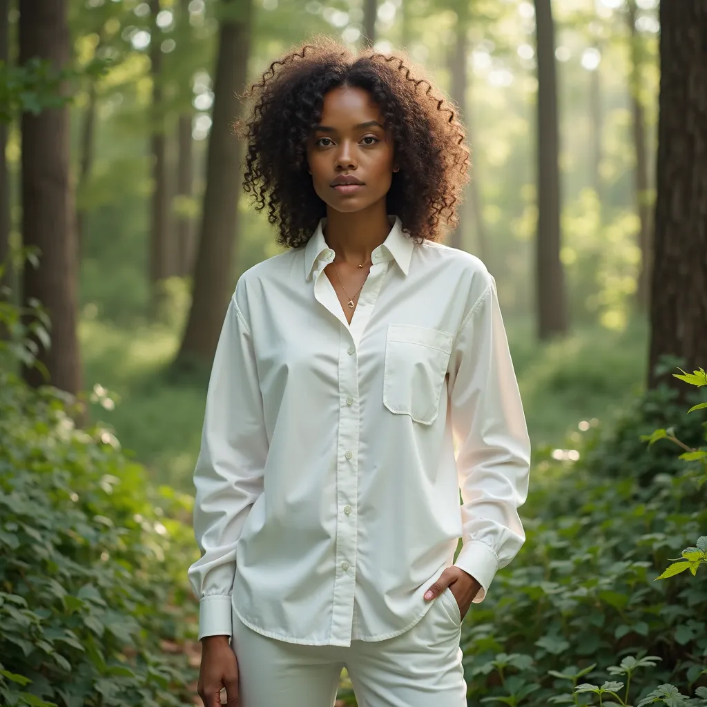 White shirt and nice forest background