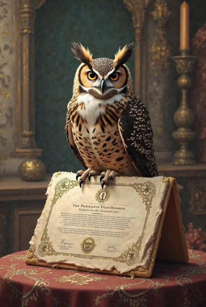 Award diploma with an owl