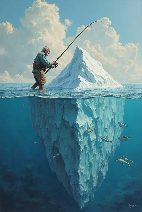 Subject Return of the image of the old man fishing alone, bravely chasing the largest fish in life is a symbol of the beauty of dreams and the arduous journey to make dreams come true. The transformation of the painting with bare features, authentic, into ...