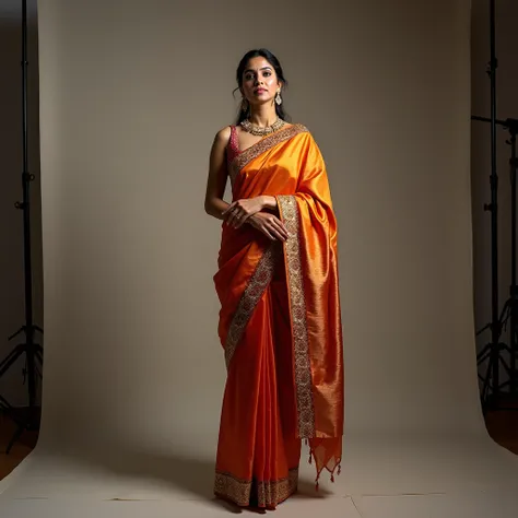 Hd image of full size of  kerala lady in saree, posing for photo as a model in a studio