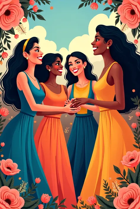 A poster for a festival of couplets between women celebrating the day of Comadres that expresses joy, colorful, coexistence and healthy fun 